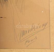 Munkácsy jelzéssel: Alakok. Ceruza, papír. 23×18 cm. Üvegezett, sérült fakeretben