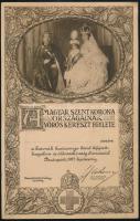 1917 A Magyar Szent Korona Országainak Vörös Kereszt Egylete karácsonyi emléklapja, IV. Károly, Zita királyné és Habsburg Ottó képével, kitöltetlen, 21,5x13,5 cm