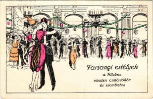 1923 Budapest V. Hotel Dunapalota Ritz szálloda. "Farsangi estélyek a Ritzben minden csütörtökön és szombaton" reklám (fa)