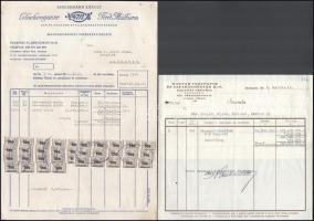 1946 Magyar Vegypapír és Papírneműgyár R.T. ill. Glockengasse No. 4711 Ferd. Mülhens illatszergyár fejléces számlák (2 db), pengő inflációs ill. adópengős számailleték bélyegekkel