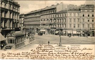 1901 Budapest VI. Oktogon tér, földalatti vasút állomása, villamos, Kömlődi Jakab, Fuchs, Popper József üzlete (EK)