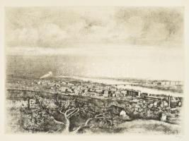 Varga Nándor Lajos (1895-1978): Budapesti panoráma. Rézkarc, papír, jelzett, 28,5×39,5 cm