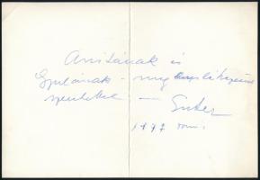 Mattioni Eszter (1902-1993) képző- és festőművész autográf sorai üdvözlő kártyán, őt és férjét ottho...