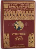 dr. Steinen Károly: Közép-Brazília természeti népei között. A második Xingú-expedició (1887-1888) útjának vázolása és eredményei. 63 képpel, 3 térképpel. Fordította: dr. Bátky Zsigmond. Magyar Földrajzi Társaság Könyvtára. Bp.,é.n. (cca 1920?), Lampel R. (Wodianer F. és Fiai) Rt., Franklin, 240 p. +8 (fekete-fehér fotók) t. +3 (térkép) t. Egészoldalas és szövegközti illusztrációkkal, fekete-fehér fotókkal, térképekkel illusztrált. Kiadói dúsan aranyozott egészvászon kötés, gerincén és kötéstáblák sarkain kopásnyomokkal, hátsó kötéstábla alján folttal.