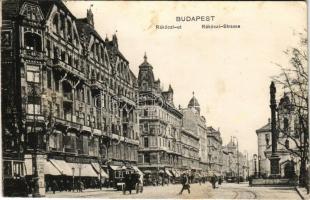 1915 Budapest VIII. Rákóczi út, Szent Rókus kórház, villamos, üzletek (fl)