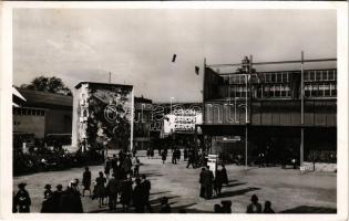 1940 Budapest XIV. BNV Nemzetközi Vásár, Orion és gáz pavilon, "Árvíz 1940 - Segítsetek!" tábla