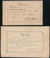 1886, 1892 Esztergomi Kaszinó Egylet 2 db tagsági díj nyugta