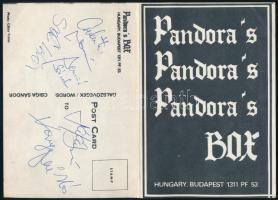 Pandora's Box tagjainak aláírása az őket ábrázoló prospektuson: Cserháti István "Pityesz", Bencsik Samu, Sáfár József, Szabó István, Varga Miklós