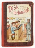 Koltai Virgil: Diáktörténetek. Képek a diákéletből. Bp., [1909], Athenaeum, 1 t.79+1 p.+1 t. Két színes táblával és az oldalaszámozáson belül egészoldalas fekete-fehér képekkel illusztrált. Kiadói illusztrált egészvászon-kötés, az illusztráció sarkán kis hiánnyal, kopott borítóval, kissé foltos lapokkal.