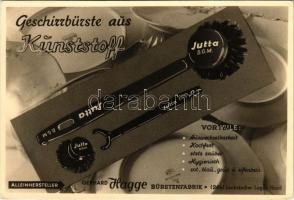 Jutta - Geschirrbürste aus Kunststoff. Gerhard Hagge Bürstenfabrik Lockstedter Lager / Német műanyag edénykefe reklámja / German plastic dish brush advertisement