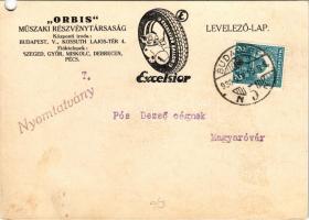 1930 "ORBIS" Műszaki részvénytársaság. Excelsior autógumi. Hátoldalon a felszámolásról szóló levél (lyukasztott / punched hole)