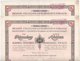 Budapest 1935. "Brassói Cellulose-Gyár-Részvény-Társaság" 10db részvénye egyben, egyenként 30P-ről, német és magyar nyelven bélyegzéssel, szárazpecséttel, szelvényekkel (2x) sorszámkövetők T:F