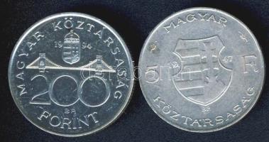 1947. 5Ft Ag "Kossuth" + 1994. 200Ft Ag "Deák" T:2,2/3 kis ph