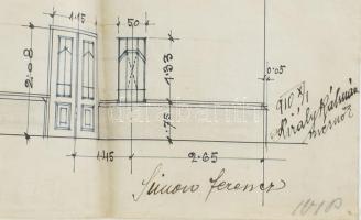 1910 Budapest VII (Ma XIV.) kerület Columbus utca 32 alatti ház tervrajza. Király Kálmán mérnök rajz...