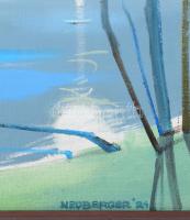 Neuberger István (1953-): "Mártélyi Tisza-holtág" (Pecás kutyájával), 2024. Akril, farost....