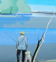 Neuberger István (1953-): "Mártélyi Tisza-holtág" (Pecás kutyájával), 2024. Akril, farost....