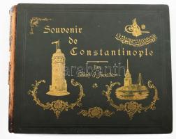 cca 1890 Souvenir de Constantinople, Sébah & Joaillier műterméből, 48 db fotóval, két oldalon üres fotóhely, fotóméret: 21×26 cm, félbőr kötésben, a fotók jó, a kötés sérült állapotban