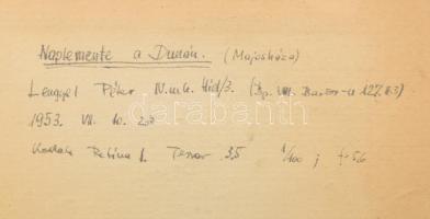 1953 Lengyel Péter: Naplemente a Dunán (Majosháza), kartonra kasírozott fotó, hátoldalon feliratozva...