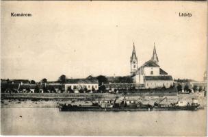 Komárom, Komárno; látkép, Duna-part uszállyal. Spitzer Sándor kiadása / general view, Danube riverside with barge