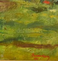 Benke László (1903-1983): Dűlőút. Olaj, vászon, jelzett. Dekoratív, üvegezett fakeretben, hátoldalán...