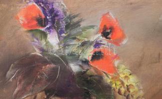 Lóránt János Demeter (1938-): Virágok vázában. Olaj, vászon, jelzett, hátoldalán Lóránt János Demete...