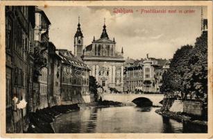 1916 Ljubljana, Laibach; Franciskanski most in cerkev / church, bridge (surface damage)