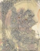 Jelzés nélkül, 11 db mű: Lovas, lósport, lovaskatona, huszár témájú rajzok. Klf. technikák, papír v....