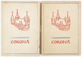 A[dolf] Meschendörfer: Corona I-I. köt. Ford.: Kós Károly, a szövegközti verseket Dsida Jenő fordította. Kolozsvár, 1933., Erdélyi Szépmíves Céh,(Minerva-ny.), 194+2 p.;165+2 p. Kiadói papírkötés, a II. köt. kissé foltos, ex libris-szel: Ex libris Francisci Johannis Pál, klisé, papír, jelzés nélkül, 8x5 cmx2