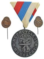 ~1960. "Népművelési Munkáért - LKM (Lenin Kohászati Művek)" ezüstözött bronz kitüntető érem mellszalagon (44mm) + DN "LKM Munkáért" bronz jelvény (törött tű) + "LKM Diósgyőr" bronz jelvény T:AU patina