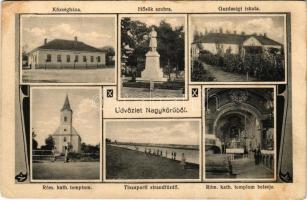 1930 Nagykörű, Községháza, Hősök szobra, Gazdasági iskola, Római katolikus templom, belső, Tiszaparti strandfürdő. Szabó Ferenc fényképész (fl)