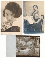 21 db RÉGI motívum képeslap és fotó: hölgyek / 21 pre-1945 motive postcards and photos: ladies