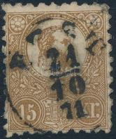 1871 Kőnyomat 15kr jó minőségű bélyeg "PEST" (35.000)