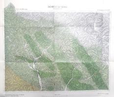 [Térkép] Örökmező és Tuchla térképe. Mértéke: 1:75,000. Geologiailag felvette Posewitz Tivadar az 1898. és 1899. években. (1911) Budapest, 1911. Magyar Királyi Földtani Intézet (Nyomta a wieni cs. és kir. katonai földrajzi intézet). Széles margójú színes térkép, mérete: 420x505 mm egy 670x920 mm méretű térképlapon. A Budapesten és a freibergi bányászati akadémián tanult Posewitz Tivadar (1851-1917) geológus borneói kiküldetése után főként a Tátra környékét térképezte, majd az évszázad végén Máramaros vármegyék egyes területeinek geológiai térképét állította össze. Színes térképünkön a Tisza Nagy-Ága mellett fekvő kárpátaljai Ökörmező és környékének geológiai összetétele, a rétegdőlésekkel és a vasas vízforrásokkal. A színkódolt térképen hegy- és vízrajzi részleteken túl a település- és úthálózat is feltüntetve, a magyar nyelvű jelmagyarázat a térkép jobb és bal oldalán. Jó állapotú térkép, hajtogatva.