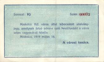 Miskolc város 1919. 10K T:II+ kis sarokhiány, foltos