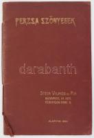 cca 1910 Perzsa Szőnyegek. Stein Vilmos és Fia Perzsa-szőnyeg Nagykereskedők áruminta katalógus. Bp., én., Stein Vilmos,("Jókai-ny.), 32 p. Rendkívül gazdag, izgalmas fekete-fehér képanyaggal illusztrált. A perzsa szőnyeg rövid történetével, megóvási, tisztítási és javítási információkkal. Kiadói szecessziós zsinórfűzött, aranyozott papírkötés, kissé kopott borítóval. Ritka!