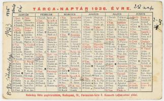 1936 Szénásy Béla papíráruház kártyanaptár, tárcanaptár 13x8 cm