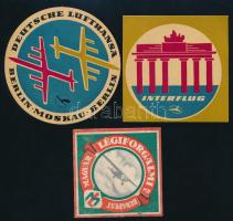 cca 1940 MALÉRT Magyar Légiforgalmi Rt. a MALÉV elődje. csomagcímke, reklám címke 7,5x7,5 cm + Lufthansa + Interflug címkék