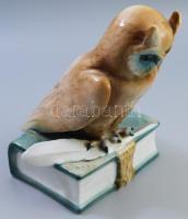 Zsolnay kisplasztika - Tudós bagoly. Multicolor mázakkal fedett öntött finomfajansz. Jelzett, talpán...