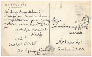 1944 Nagyvárad, Oradea; Körös-parti részlet este, híd, városháza / Cris riverside at night, bridge, ...