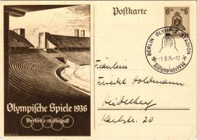 1936 Olympische Spiele, Berlin / 1936. évi nyári olimpiai játékok / 1936 Summer Olympics in Berlin; 6+4 Ga. s: Georg Fritz + BERLIN OLYMPIA-STADION XI. OLYMPIADE 1936 So. Stpl. (kis szakadás / small tear)