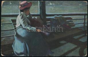 1920 Képeslap 2 db román bélyeggel, román cenzúrával / Postcard with 2 Romanian stamps and Romanian ...