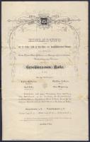 1882 Kétnyelvű meghívó a Pest-BUdai épatésvezetők és építészeti kézmívesek segélyegyletének báljára