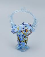 Murano üveg kosár, jelzés nélkül, ragasztott, sérült, m: 13 cm