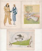 5 db régi magyar katonai humor művészlap / 5 pre-1945 Hungarian military humour art postcards