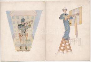 5 db régi magyar katonai humor művészlap / 5 pre-1945 Hungarian military humour art postcards