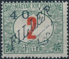 Temesvár 1919 Portó 40f/2f (MBK 9), a "0" a "4" -től 1,4 mm helyett 2 mm -re van, Bodor vizsgálójellel