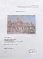 Szabó Vladimír (1905-1991): Pestről a Vár. Rézkarc, papír, jelzett. Üvegezett, fakeretben, 29x39 cm