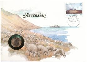 Ascension-sziget 1984. 1p bronz II. Erzsébet felbélyegzett borítékban, bélyegzéssel, német nyelvű leírással T:UNC  Ascension Island 1984. 1 Penny bronze Elizabeth II in envelope with stamp and cancellation, with German description C:UNC