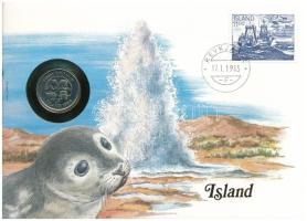 Izland 1984. 5K felbélyegzett borítékban, bélyegzéssel, német nyelvű leírással T:UNC  Iceland 1984. 5 Kronur in envelope with stamp and cancellation, german language description C:UNC