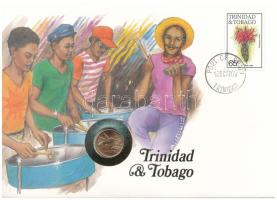 Trinidad és Tobago 1979. 1c bronz A függetlenség 10. évfordulójára érme felbélyegzett borítékban, bélyegzéssel T:AU Trinidad and Tobago 1979. 1 Cent bronze 10th Anniversary of Independence coin in envelope with stamp, cancellation C:AU